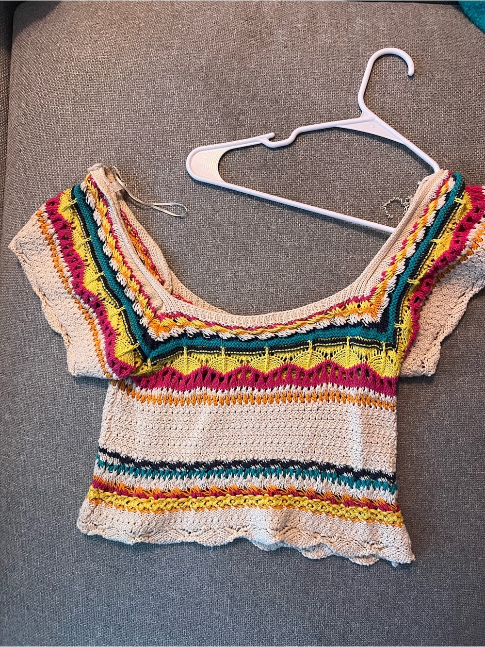 Zara Cream Crochet Crop Top with Multicolor Stripes